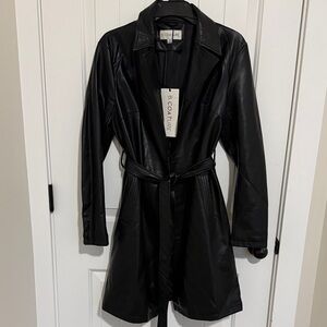 Faux Leather Trench Coat With Belt